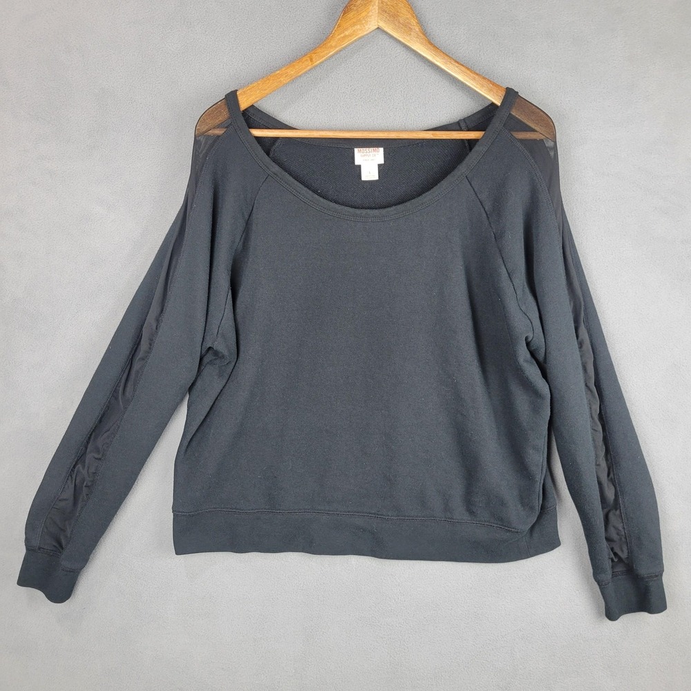 Mossimo Supply Co Sweatshirt Womens Large Black Mesh Shoulder Sleeve Pullover